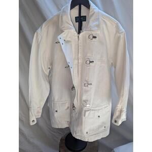 Vintage Lauren Ralph Lauren Denim Jacket Womens White Fireman Lobster Clasp